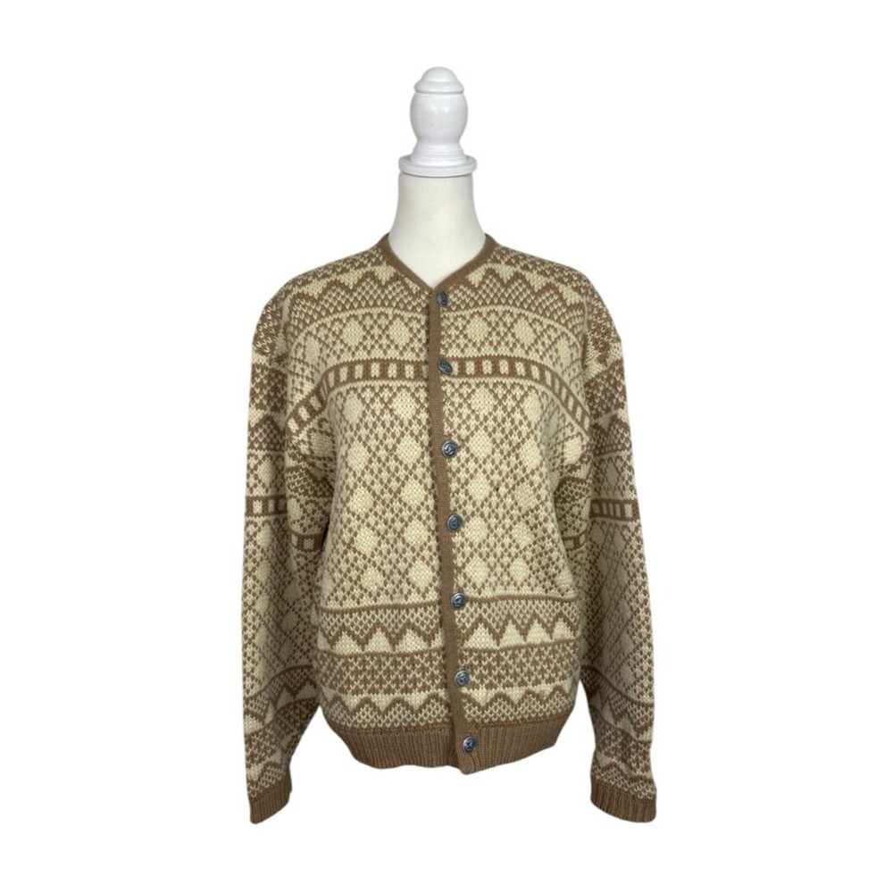 Vintage Kandahar Deluxe Wool Cardigan Fair Isle Nordic USA 100% Virgin Wool